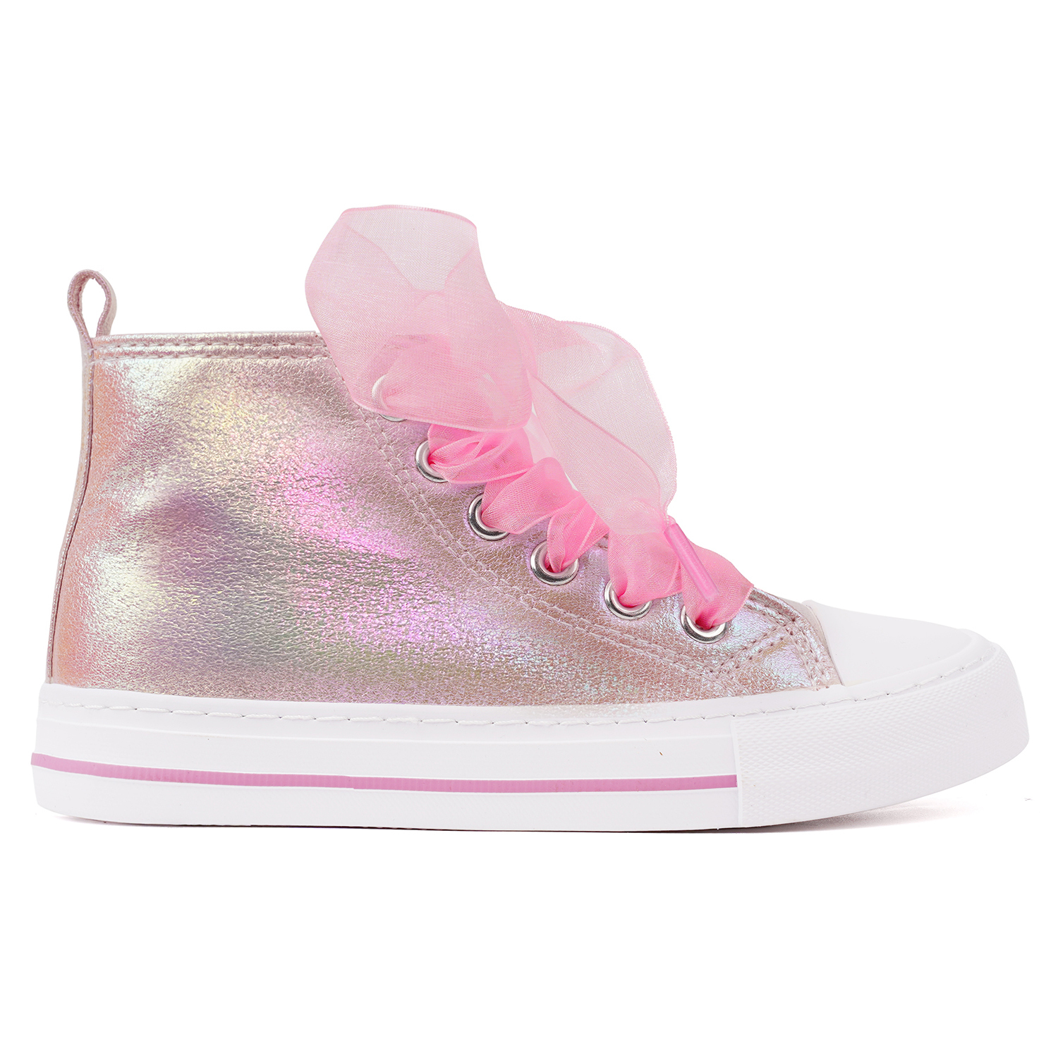 Little Girls Kids Sneakers Bowknot Pearl Ribbon Canvas Shoes Glitter Walking Shoes Toddler Sparkle Lace Up Glimmer Lightweight High Top Pink Size 13